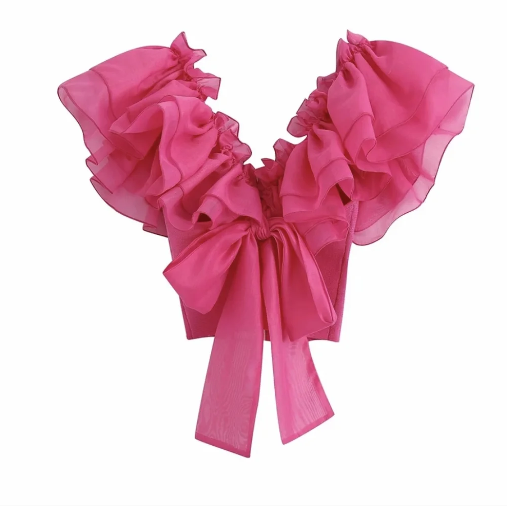 NWT Luxury Spring Chiffon Ruffle Sleeve Blouse S: Small & Medium - Picture 5 of 14